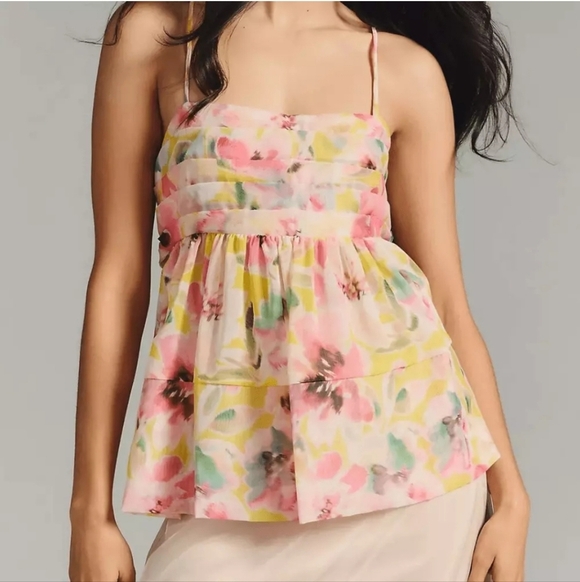 Anthropologie Misa Mariposa Chiffon Floral Babydoll Top Women's Size Medium NEW - Picture 2 of 13
